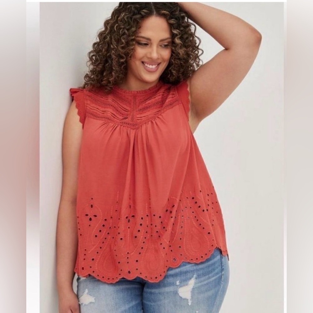 torrid Coral Red Eyelet Sleeveless Blouse